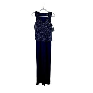 Marina Navy Blue Sequin Formal Party Wedding New Years Jumpsuit NWT Size 4